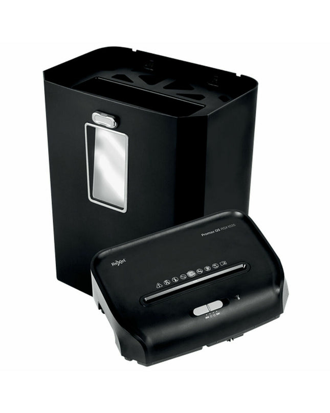 Rexel Promax QS RSX1035 paper shredder for office use, compact design, with paper loading tray and control panel.