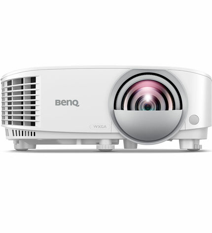 BenQ MW826STH WXGA projector displaying bright video image with 3500 lumens and 1280x800 resolution in a home theater setup