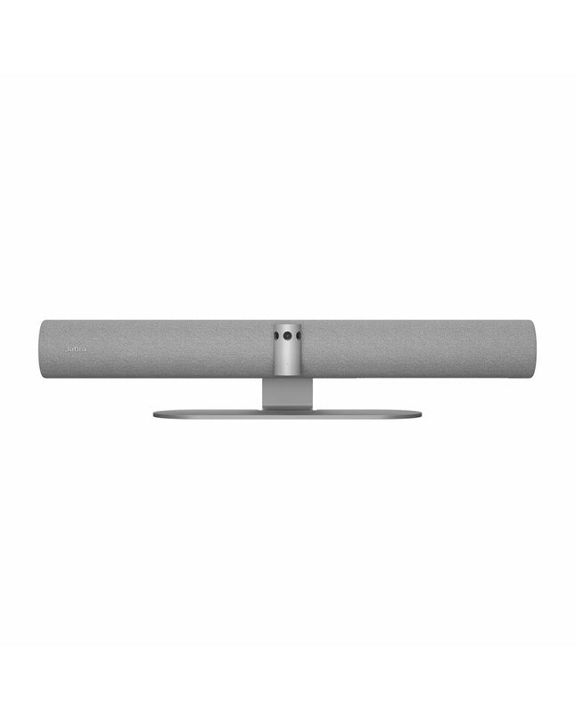 Jabra 8201-231 4K Ultra HD videocamera in gray, featuring a compact design with lens and control buttons for high-quality video recording.