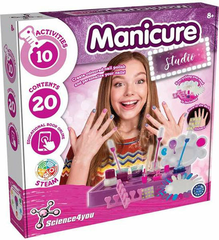 Science4you manicure set with 29x30x6 cm compact case, featuring nail tools for kids' beauty and grooming fun.