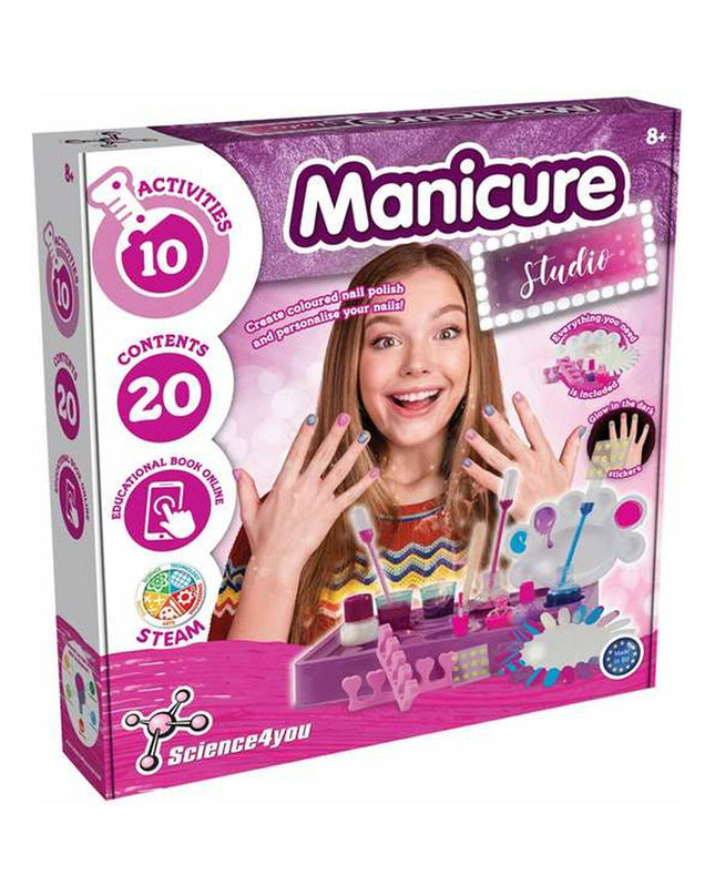 Science4you manicure set with 29x30x6 cm compact case, featuring nail tools for kids' beauty and grooming fun.