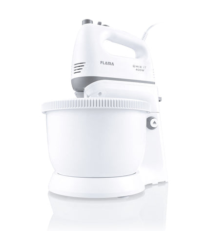 Flama 1417FL white blender and dough mixer with 400W power and 3.4L capacity, compact kitchen appliance for mixing and blending