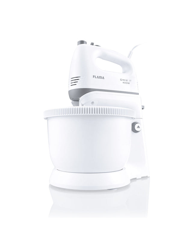 Flama 1417FL white blender and dough mixer with 400W power and 3.4L capacity, compact kitchen appliance for mixing and blending