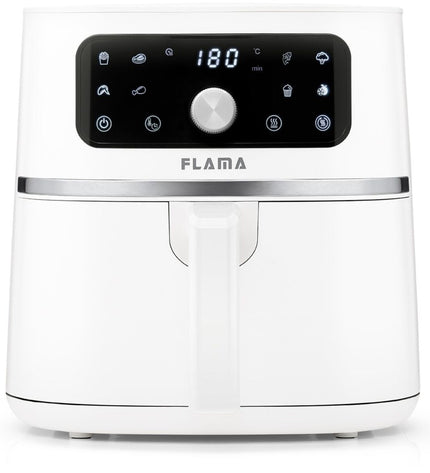 Flama 641FL white air fryer with 1400W power and 4.2L capacity, compact small kitchen appliance for healthy frying.
