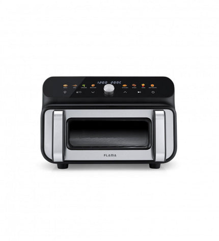 Compact Flama 678FL air fryer for home cooking, featuring a sleek design and digital controls in a modern kitchen setting.