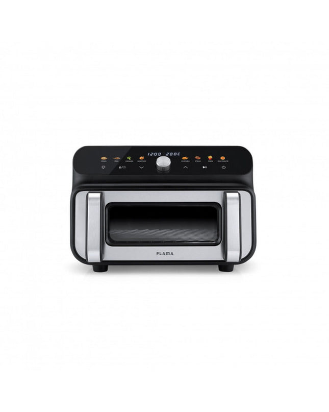 Compact Flama 678FL air fryer for home cooking, featuring a sleek design and digital controls in a modern kitchen setting.