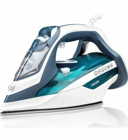 Haeger SI-280.012B steam iron with 2800W, white and black design, featuring water tank and control buttons for household ironing.