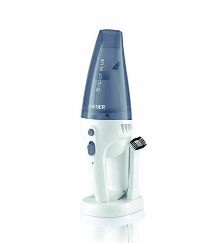 Haeger 0.5L 40W handheld vacuum cleaner for home cleaning, showing the compact device with a nozzle attachment on a clean surface.