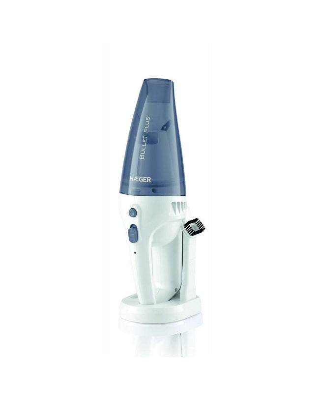 Haeger 0.5L 40W handheld vacuum cleaner for home cleaning, showing the compact device with a nozzle attachment on a clean surface.