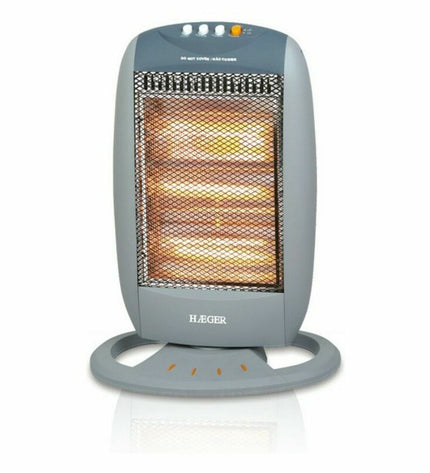 Haeger HH-120.002A 1200W white halogen heater, portable home appliance for heating and cooling.