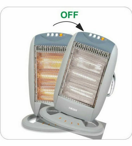 Haeger HH-120.002A 1200W white halogen heater, portable household and cooking appliance with adjustable settings.