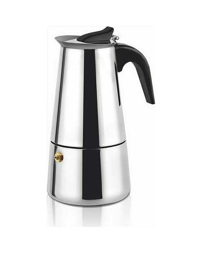 Haeger CP-10S.002A Italian stainless steel coffee pot in silver, ideal for brewing traditional Italian coffee at home.