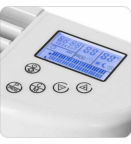 Haeger TE100001A 1000W white portable heater for home and kitchen use, with adjustable temperature controls.