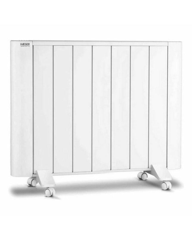 Haeger TE150002A 1500W white portable heater for home and cooking, compact and modern design for indoor warmth.