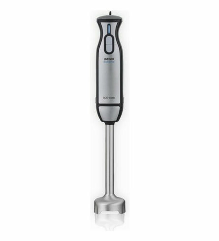 Haeger HB-10B.018A hand blender in black and gray with 1000W power, suitable for kitchen and cooking tasks.