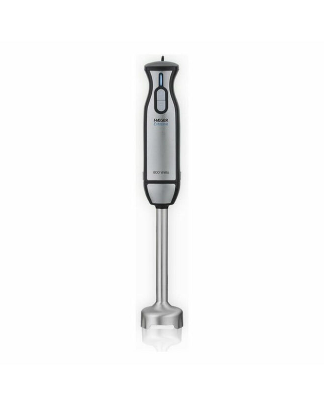 Haeger HB-10B.018A hand blender in black and gray with 1000W power, suitable for kitchen and cooking tasks.