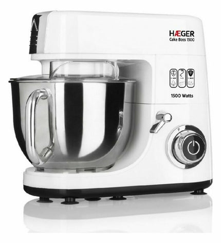 Haeger mixer grinder with bowl, 1500W, compact kitchen appliance for home cooking, black and silver design.