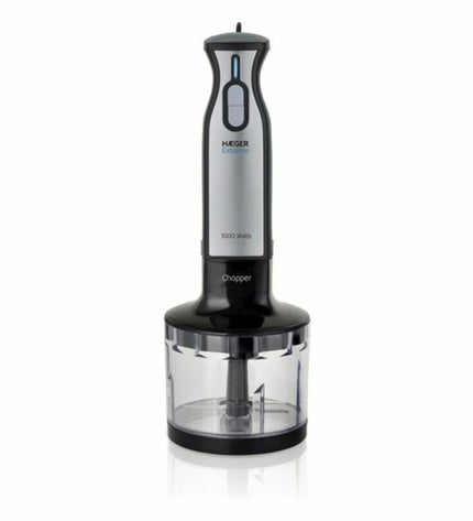 Haeger HB-10C.019A black 1000W mixer for home cooking, compact electric kitchen appliance with sleek design.