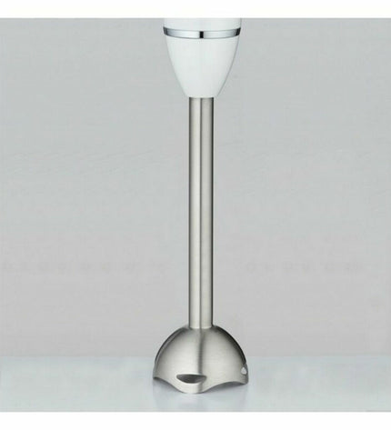 Haeger HB-400.021A Wit 400W hand blender with ergonomic handle and blending shaft, ideal for kitchen mixing tasks.
