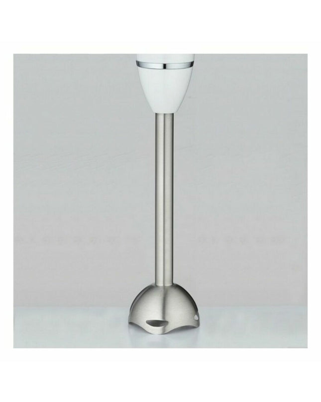 Haeger HB-400.021A Wit 400W hand blender with ergonomic handle and blending shaft, ideal for kitchen mixing tasks.