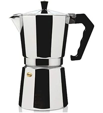 Haeger CP-09A.008A aluminium Italiaanse koffiepot, classic design for brewing espresso-style coffee, suitable for home kitchen use