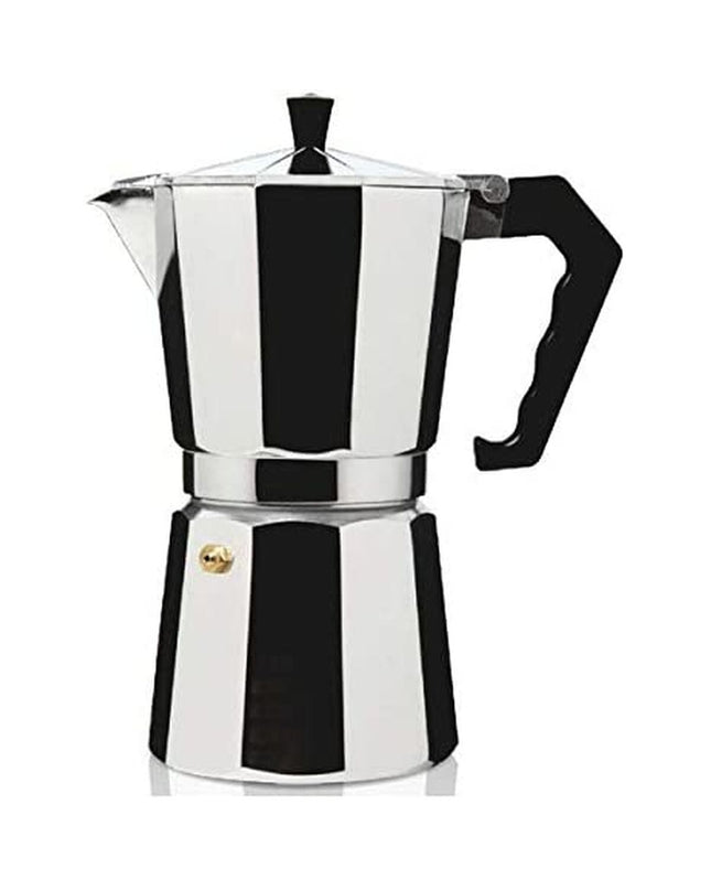 Haeger CP-09A.008A aluminium Italiaanse koffiepot, classic design for brewing espresso-style coffee, suitable for home kitchen use