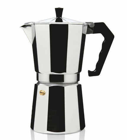 Haeger CP-12A.009A Italian coffee pot in aluminium, 300 ml, for brewing espresso or strong coffee at home.