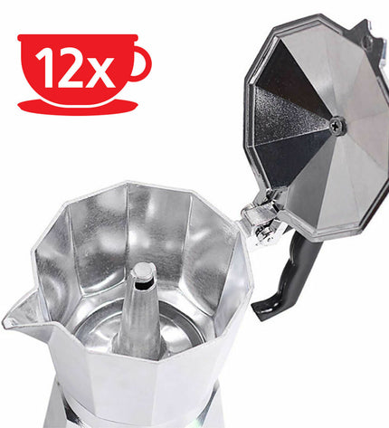 Haeger Italiaanse koffiekoker CP-12A.009A van aluminium, 300 ml, voor het bereiden van koffie in huis en koken.