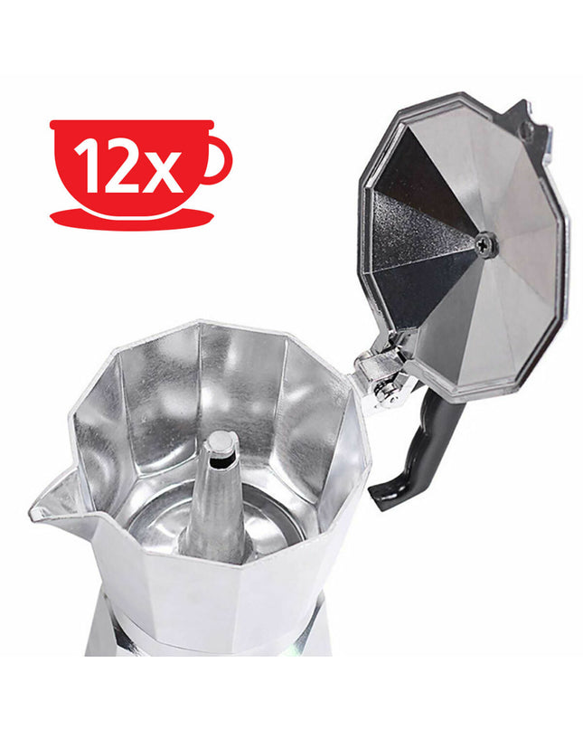 Haeger Italiaanse koffiekoker CP-12A.009A van aluminium, 300 ml, voor het bereiden van koffie in huis en koken.