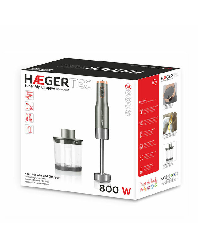 Haeger HB-80C.025A hand blender in gray with 800W power, designed for home cooking and small kitchen appliances.