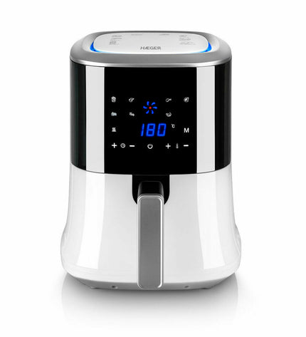 Haeger AF-D22.001A white deep fryer with 2.2L capacity and 1000W power, compact electric kitchen appliance for frying.