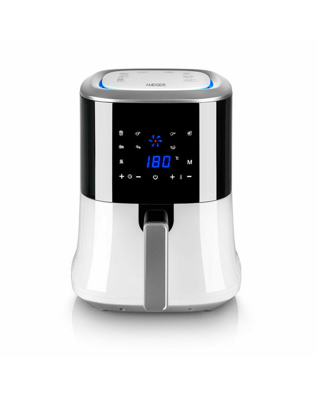 Haeger AF-D22.001A white deep fryer with 2.2L capacity and 1000W power, compact electric kitchen appliance for frying.