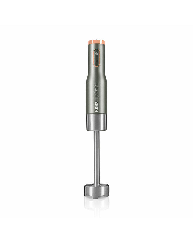 Haeger HB-80G.026A gray hand blender with 800W power, ideal for cooking and home kitchen tasks, shown with blending attachments.