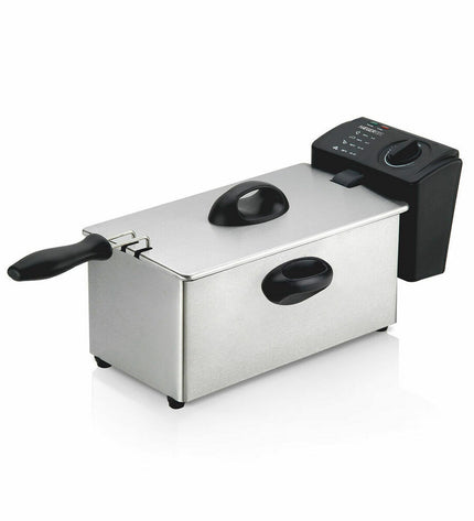 Haeger DF-3ES.017A black 2000W deep fryer for home cooking, compact electric kitchen appliance with digital controls