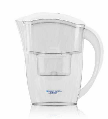 White Haeger WJ-24W.004A water jug with filter, 2.4L capacity, suitable for home and kitchen use.