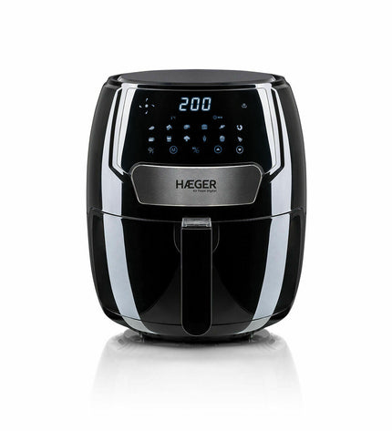 Haeger AF-D37.003A black air fryer with 1500W power and 3.7L capacity, compact electric kitchen appliance, front view