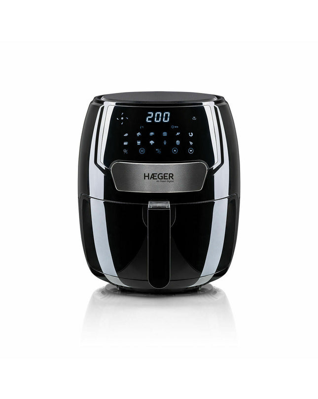 Haeger AF-D37.003A black air fryer with 1500W power and 3.7L capacity, compact electric kitchen appliance, front view