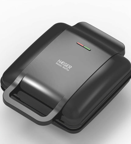 Haeger WM-140.001A waffle maker with 1400W power, compact electric appliance for home cooking, featuring non-stick plates and control dial.