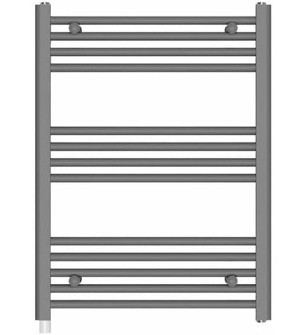 Haeger TW-30G.003A electric wall-mounted towel warmer in bathroom, with 80x60 cm size and 300W power, mounted on tiled wall.