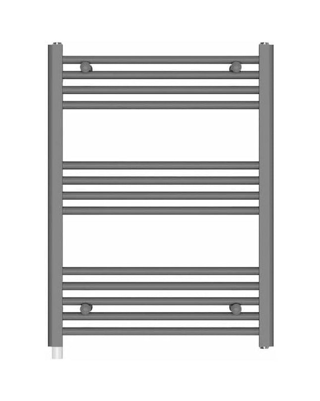 Haeger TW-30G.003A electric wall-mounted towel warmer in bathroom, with 80x60 cm size and 300W power, mounted on tiled wall.