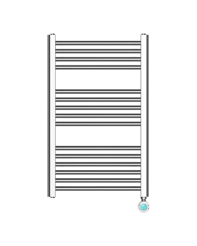 Haeger TW-40C.007A electric wall-mounted towel rack in black with heating element, 80x50 cm for bathroom use.
