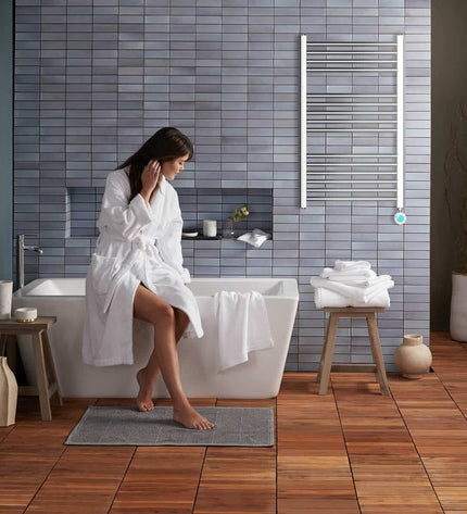Haeger TW-40C.007A electric wall towel rack with 400W power, 80x50cm, designed for bathroom use with sleek stainless steel finish.