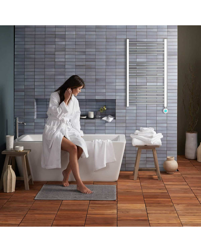 Haeger TW-40C.007A electric wall towel rack with 400W power, 80x50cm, designed for bathroom use with sleek stainless steel finish.