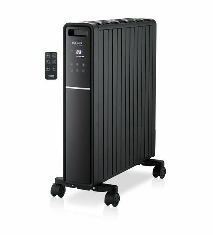 Haeger HE-20D.003A black 2000W portable heater for home and cooking, compact and energy-efficient.