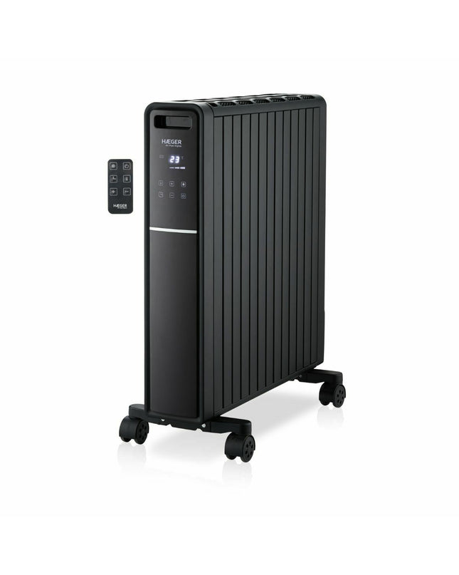 Haeger HE-20D.003A black 2000W portable heater for home and cooking, compact and energy-efficient.