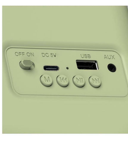 Portable Haeger RB-GRE.001A Bluetooth radio with speaker grille and control buttons, showcasing its compact electronic audio design.