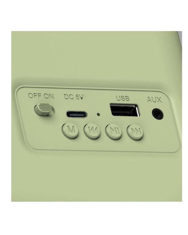 Portable Haeger RB-GRE.001A Bluetooth radio with speaker grille and control buttons, showcasing its compact electronic audio design.