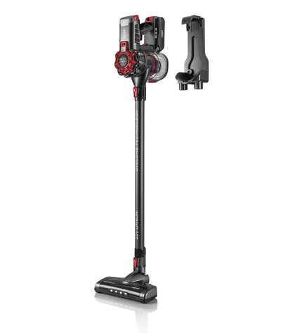 Haeger VC-22V.049A steel cordless vacuum cleaner with a compact design, suitable for home cleaning and floor maintenance.