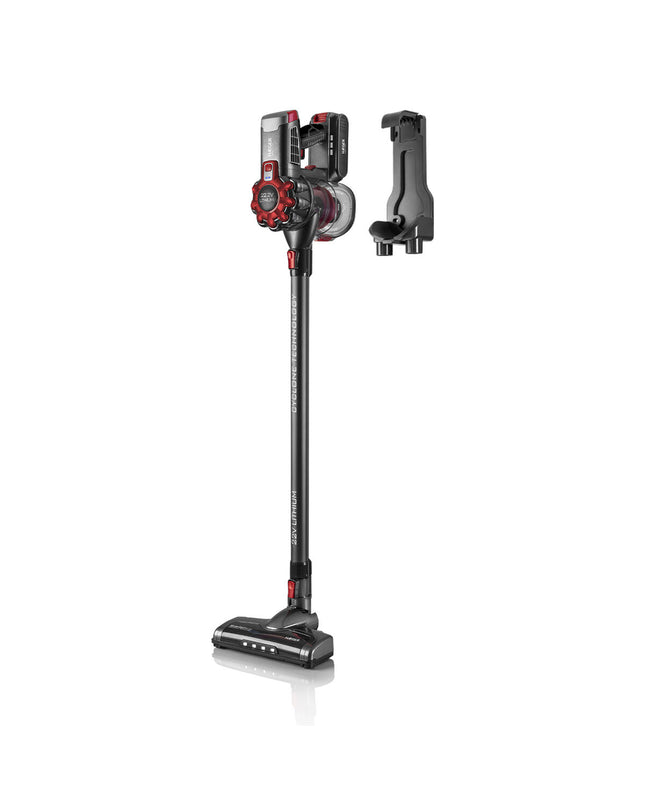 Haeger VC-22V.049A steel cordless vacuum cleaner with a compact design, suitable for home cleaning and floor maintenance.