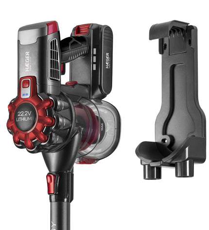 Haeger VC-22V.049A steel handheld vacuum cleaner with 22.2V battery, designed for home cleaning and floor maintenance.